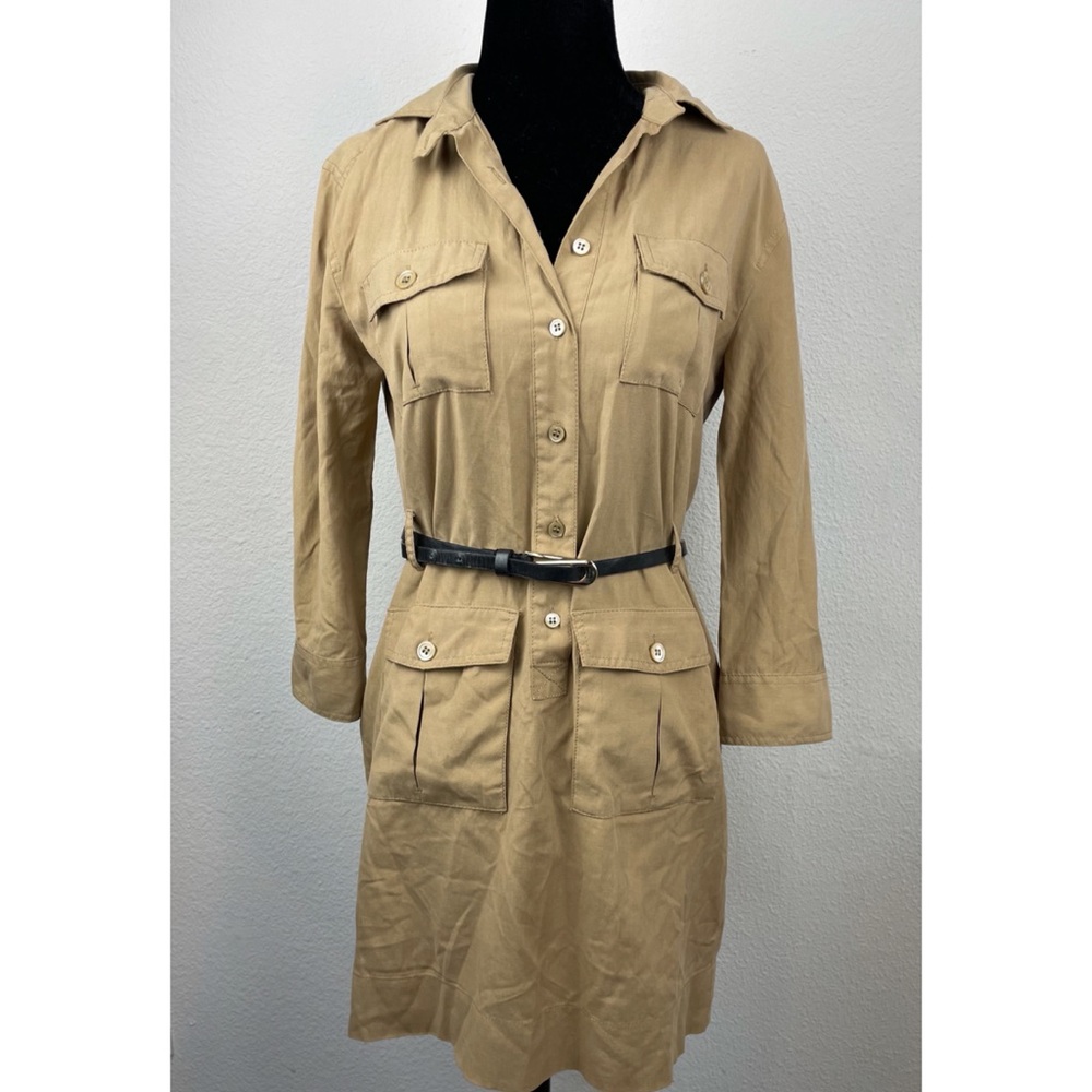 J. CREW • Tan Silk Cargo Shirt Dress, 0P - Picture 12 of 16